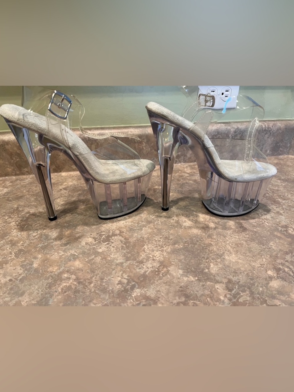 Pleaser Clear Platform Heels with Silver Metallic Stiletto